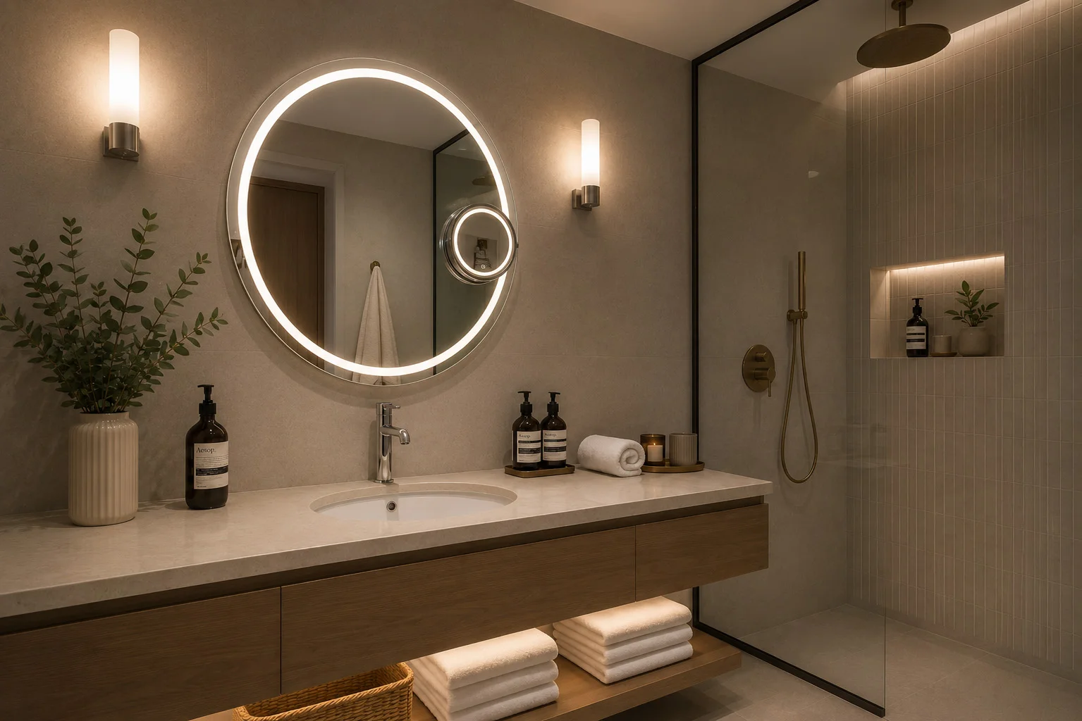 Design mirror with pull-out and adjustable 3x cosmetic mirror – MIRAGE