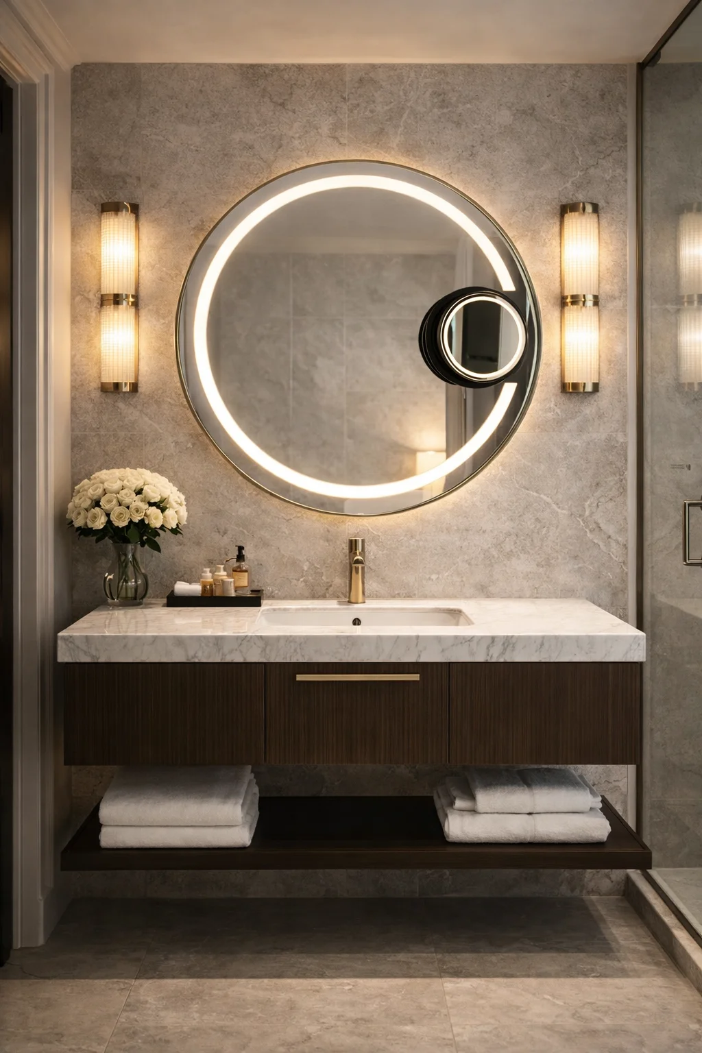 Decorative mirror with pull-out and adjustable 3x cosmetic mirror