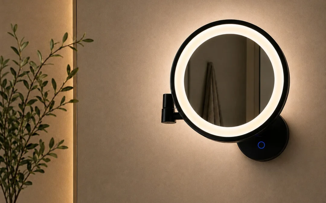 Battery-powered magnifying mirrors: the new Monteleone collection combining design and installation freedom